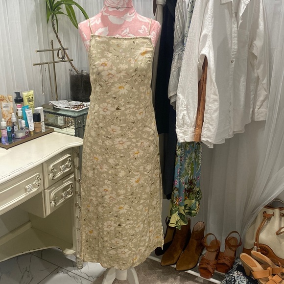 America Eagle Square Neck Open Back Key Hole Floral Midi Dress Size M - Picture 1 of 6